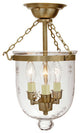 Small Semi Flush Bell Jar Lantern With Star Glass, Rubbed Brass