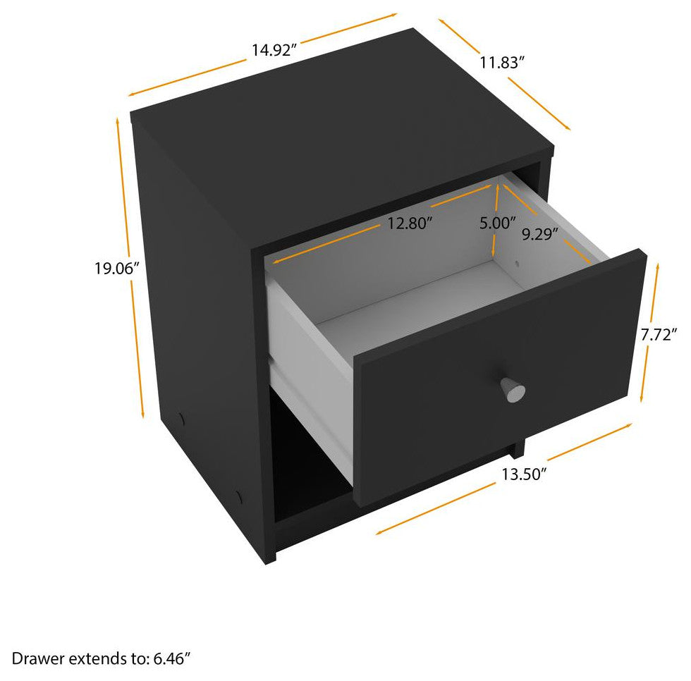 Portland 1 Drawer Nightstand, Black