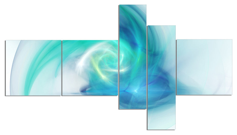 Light Blue Fractal Abstract Texture, Abstract Canvas Wall Art, 60"x32", 5 panels
