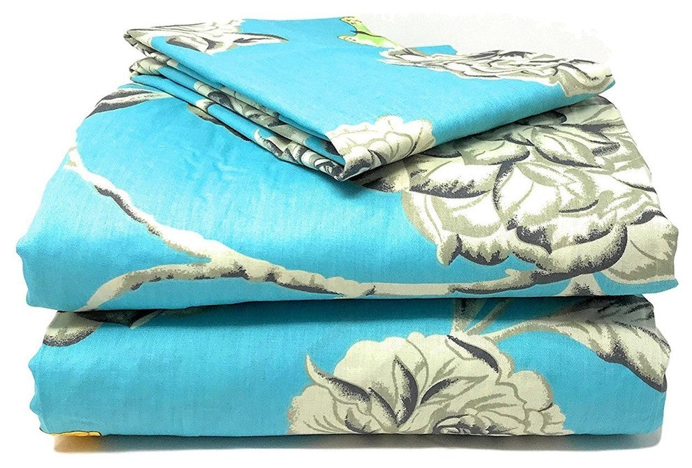 Pattern Flat Sheets, Aqua Floral Butterfly, Twin