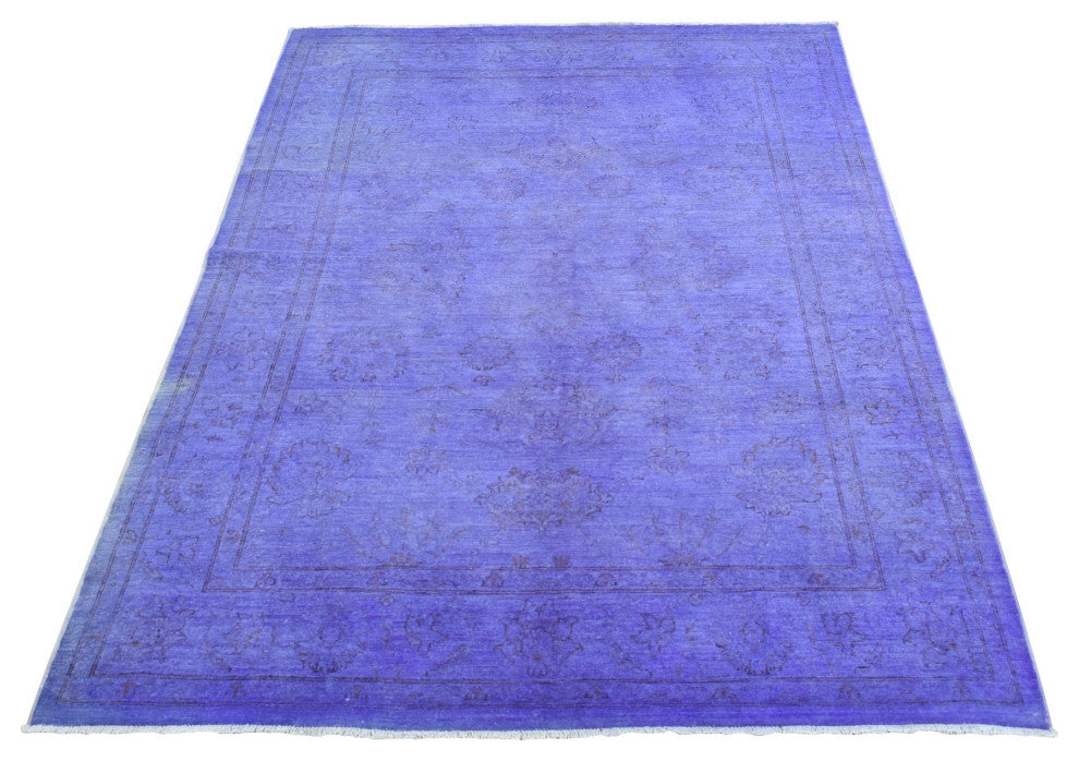 Purple Overdyed, Peshawar Design, Hand Knotted, Pure Wool, Rug, 6'x8'7"