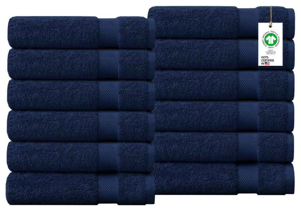 Organic 100% Cotton 650 GSM Feather Touch Quick Dry Bath Towel, Insignia Blue, Pack of 12