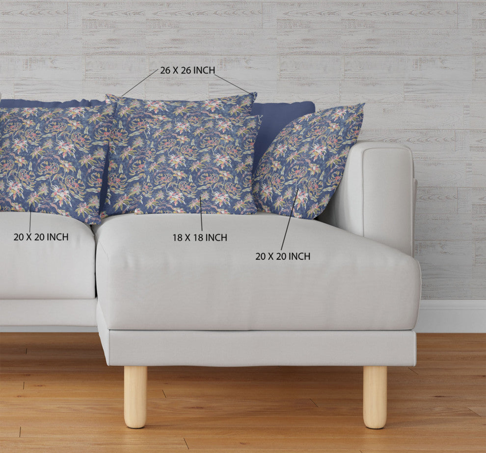 26" Blue Yellow Roses Indoor Outdoor Throw Pillow