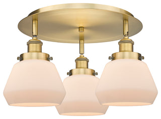 Fulton-3 Light 18" Flush Mount-Brushed Brass, Matte White Glass Shade