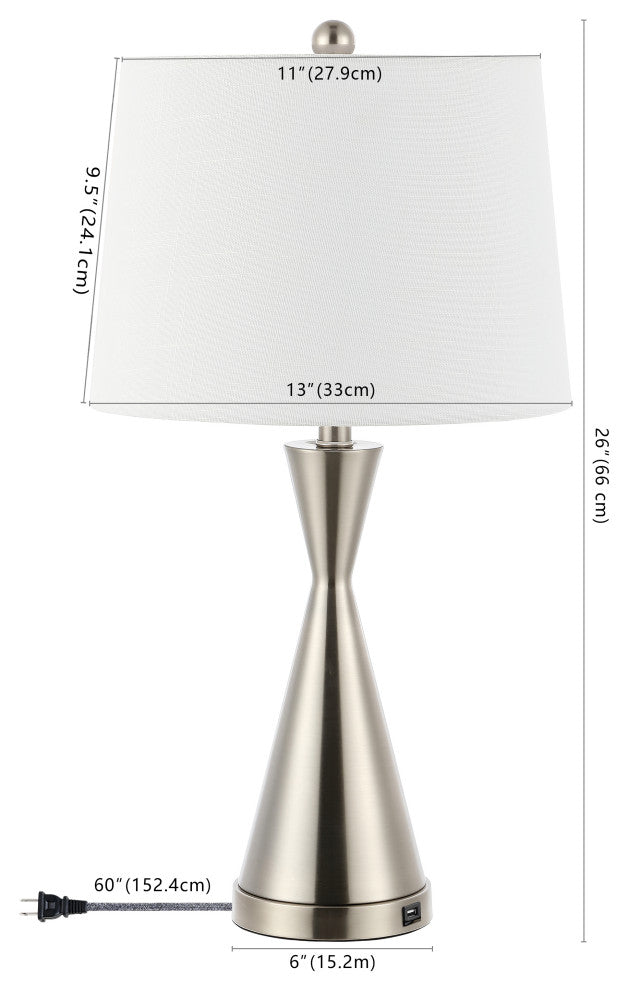Colton 26" French Country Iron Table Lamp, USB Charging, Set of 2, Nickel