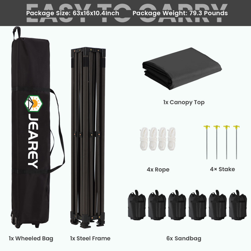 JEAREY Pop Up Canopy Tent, Outdoor Canopy, 4 Sand Bags, Black, 10x20ft