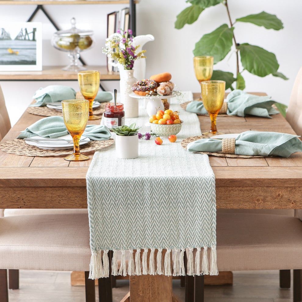 Jadeite  Chevron Handloom Table Runner 15x72