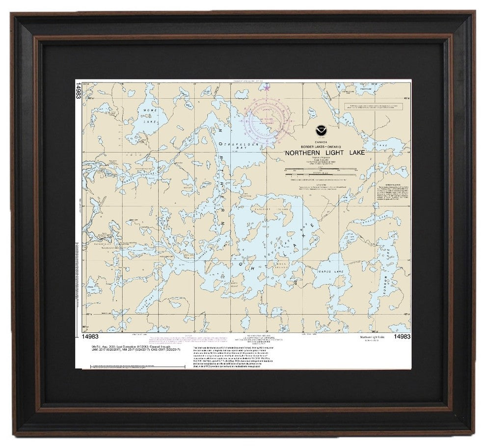 Poster Size Framed Nautical Chart, Northern Light Lake, Ontario, 36x31