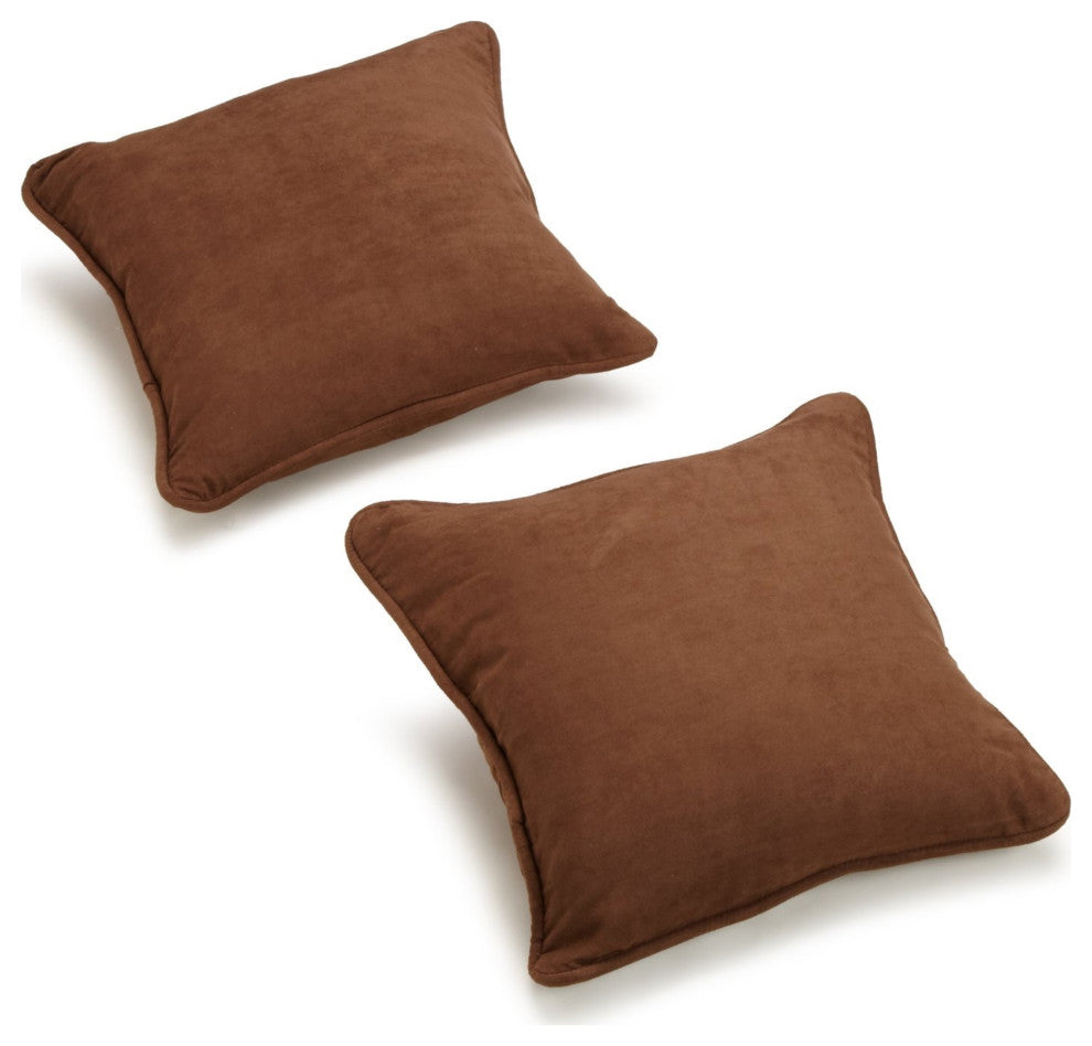 18" Double-Corded Solid Microsuede Square Throw Pillows, Set of 2, Chocolate