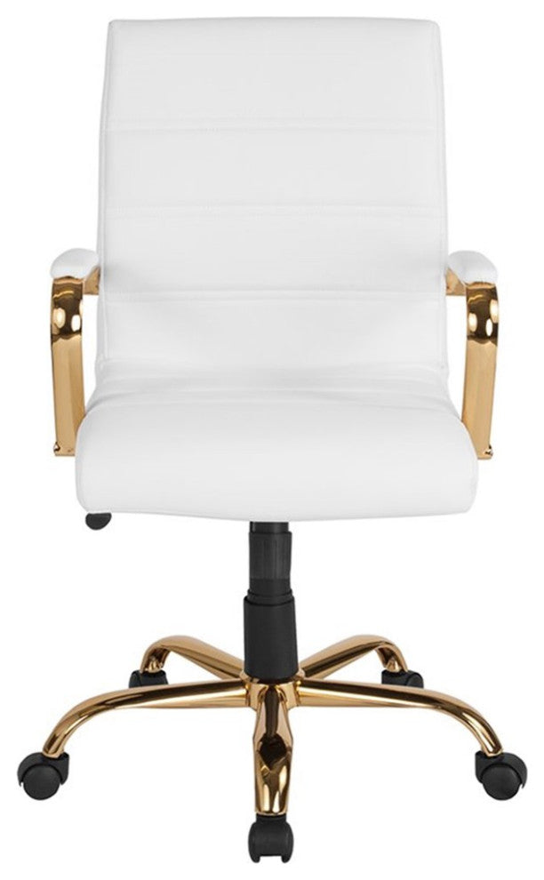Flash Furniture Mid Back Leather Office Swivel Chair in White and Gold