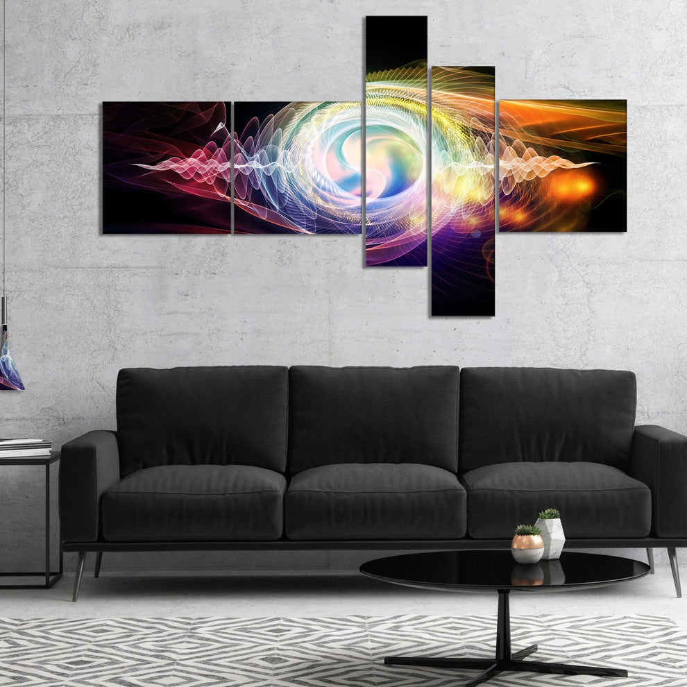 Bright Wave Particle in Air on Black, Abstract Canvas Art, 60"x32", 5 panels