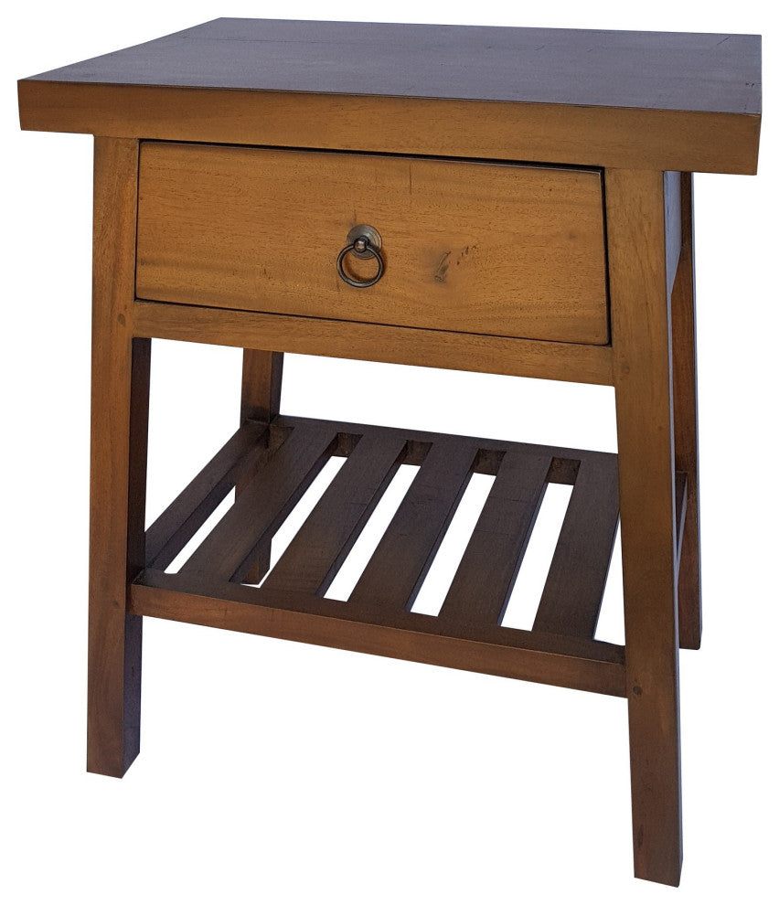 Benzara BM285211 Side Table, Classic Look, Drawer, Shelf, Modern Wood Brown