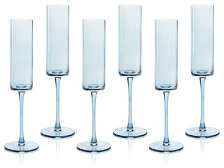 Foligno Champagne Flutes, Set of 6, Light Blue