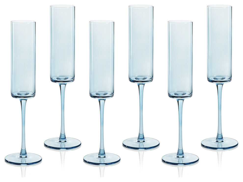 Foligno Champagne Flutes, Set of 6, Light Blue