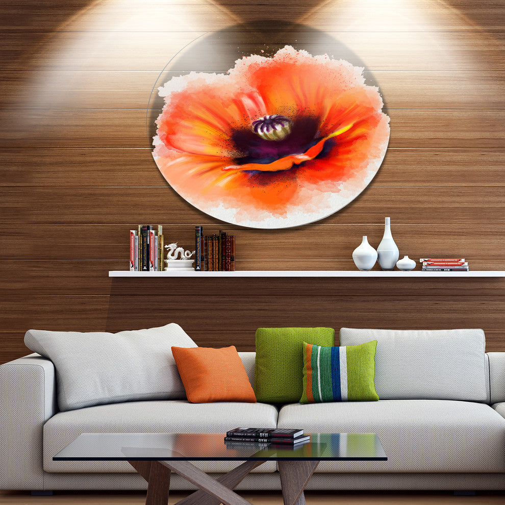 Cute Orange Watercolor Flower, Flowers Disc Metal Artwork, 36"