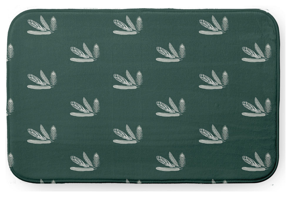 Green Rectangular Feather Pattern Pet Feeding Mat for Dogs or Cats