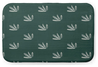Green Rectangular Feather Pattern Pet Feeding Mat for Dogs or Cats