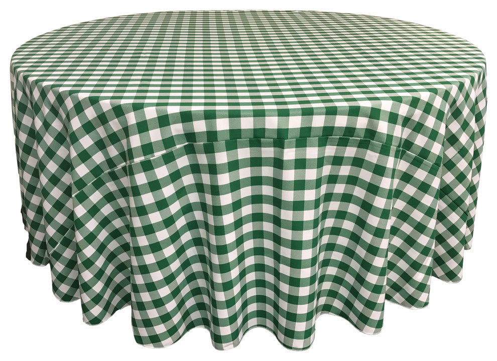 LA Linen Round Gingham Checkered Tablecloth, White and Hunter Green, 132" Round
