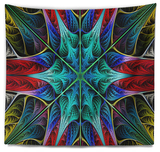 Glowing Fractal Flower Layers Abstract Wall Tapestry, 39"x32"