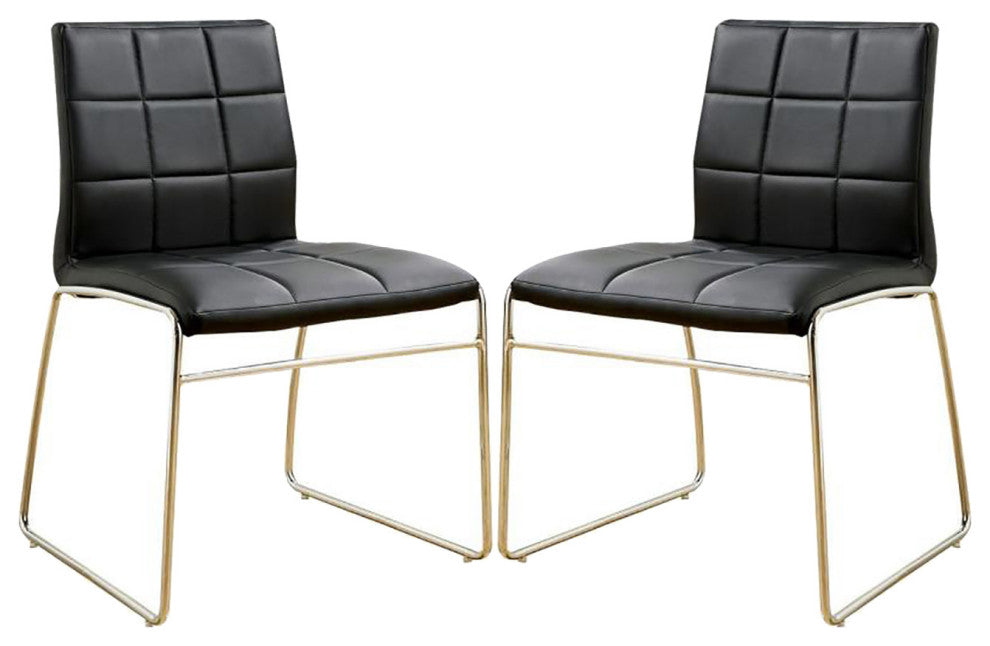 Set of 2 Leatherette Upholstered Side Chair, Black