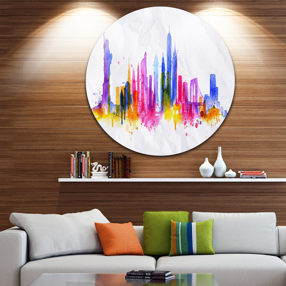 Silhouette Overlay New York, Cityscape Round Metal Wall Art, 11"
