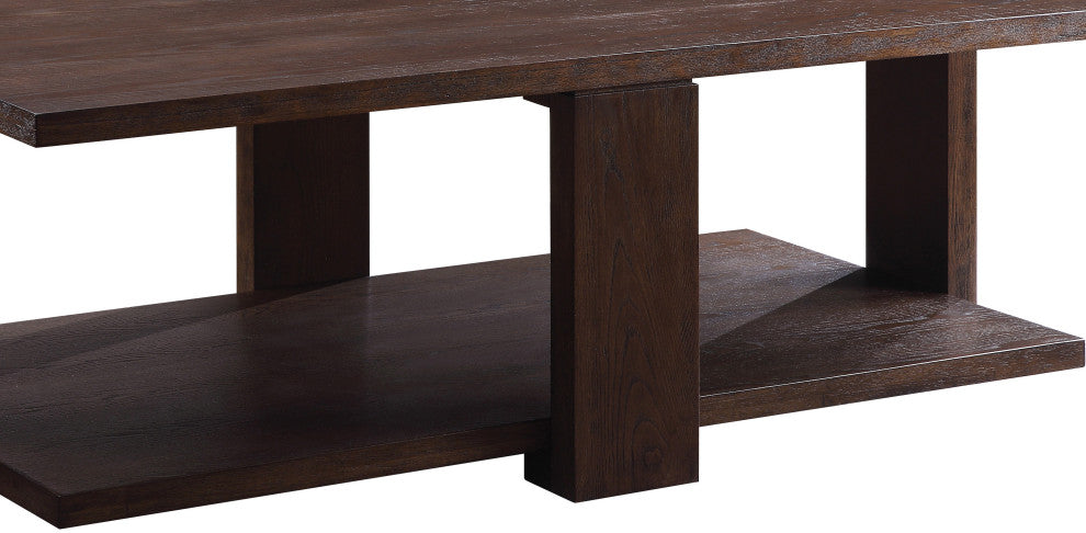 Benzara BM215038 Contemporary Coffee Table With Open Bottom Shelf, Brown