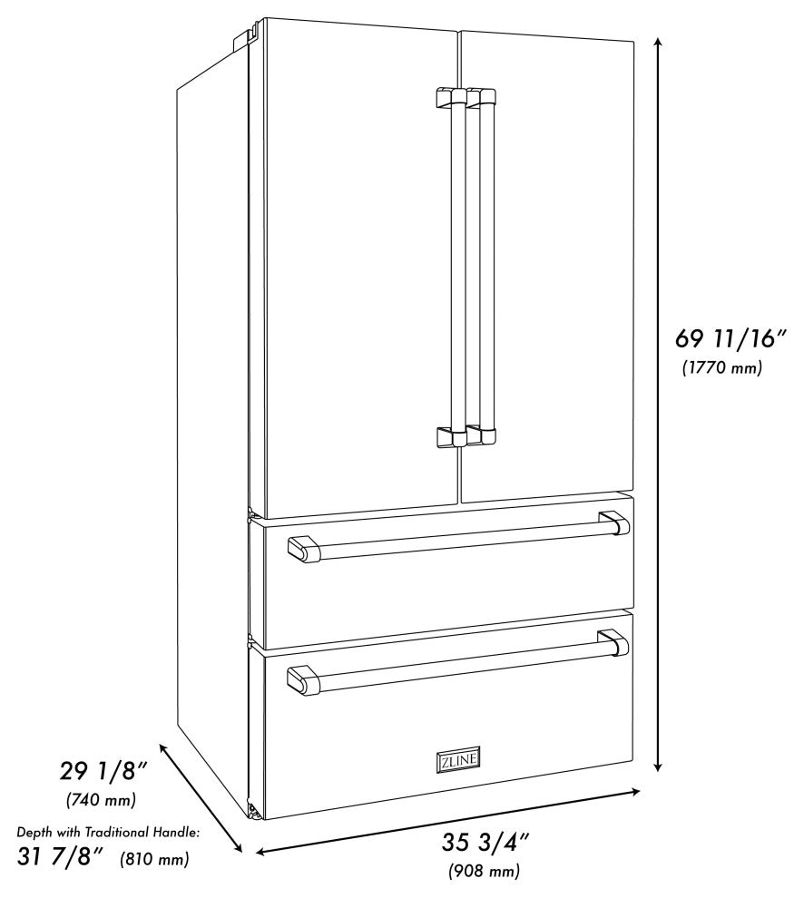 ZLINE 36" Black Stainless 4-Door French Door Refrigerator (RFM-36-BS)