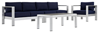 Shore 4 Piece Outdoor Patio Aluminum Sectional Sofa Set EEI-2563-SLV-NAV