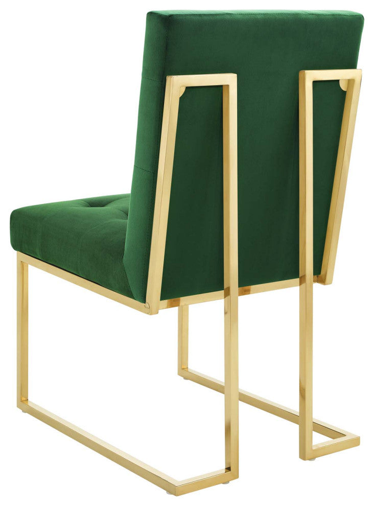Side Dining Chair, Set of 2, Velvet, Metal, Gold Green, Cafe Bistro Restaurant