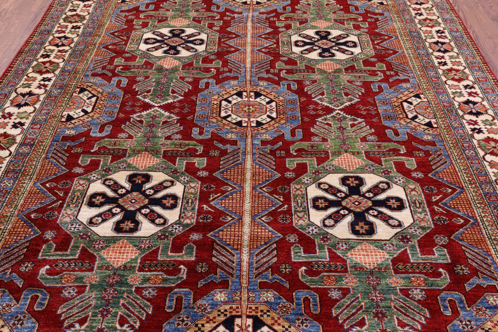 8' 1" X 10' 1" Super Kazak Geometric Handmade Wool Rug Q10535