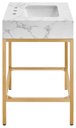 Marmo Bathroom Vanity, White, 24" Wide, Brushed Brass Finish