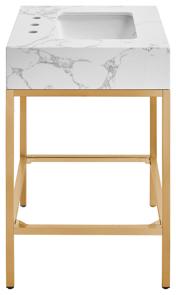 Marmo Bathroom Vanity, White, 24" Wide, Brushed Brass Finish