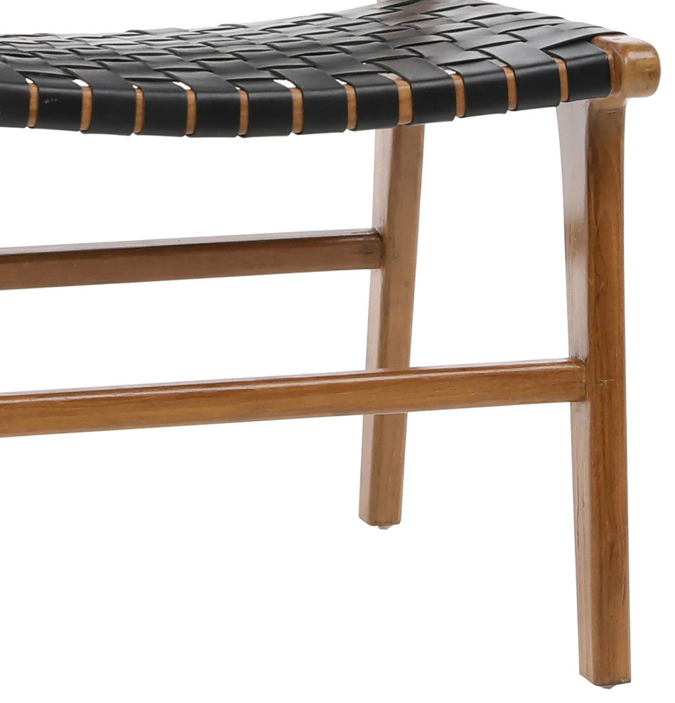 Maverick Top Grain Leather Dining Side Chair, Black Leather With Light Frame