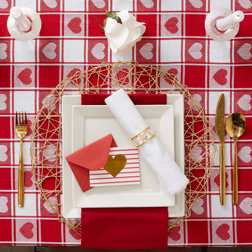 DII Woven Check Hearts Tablecloth 60"x84"