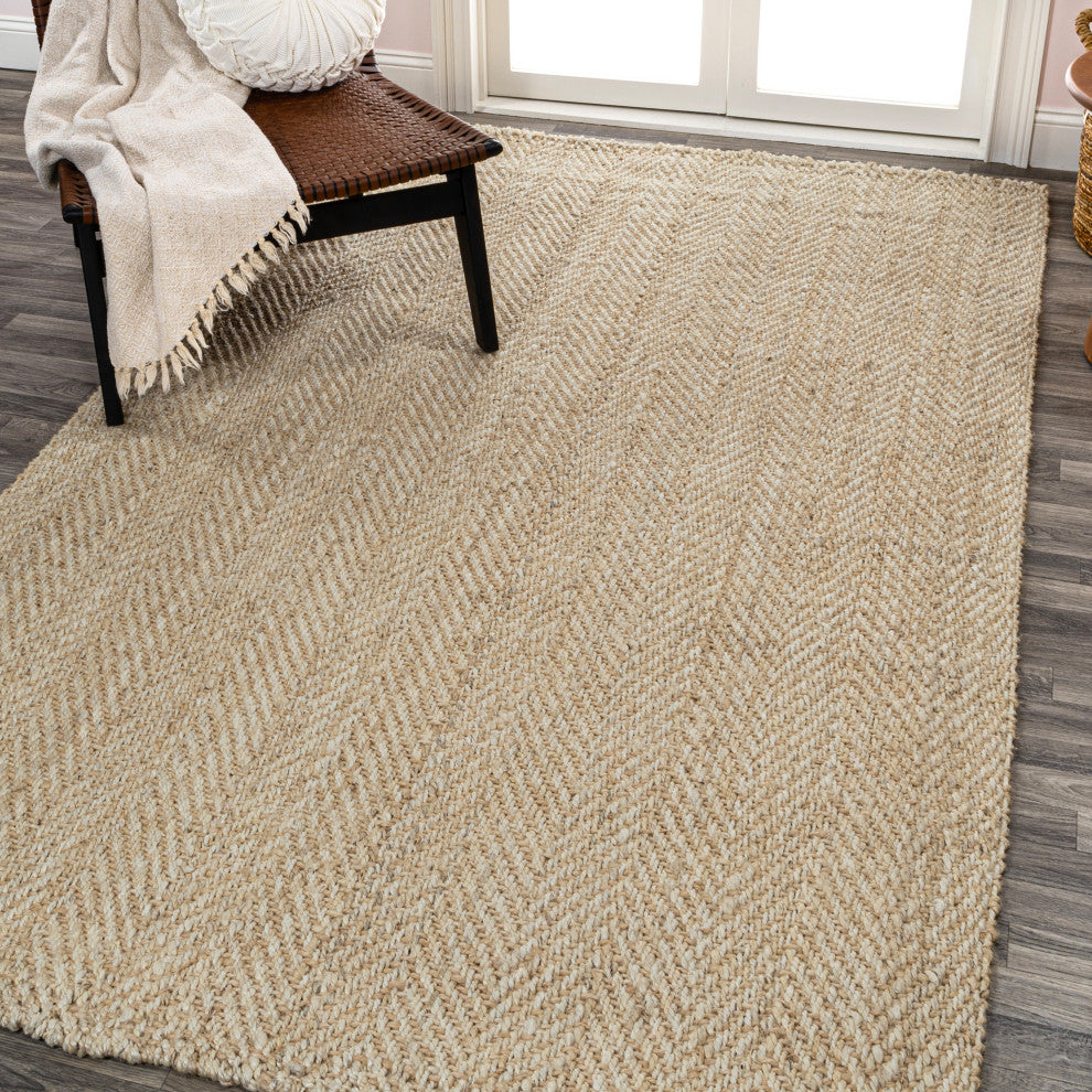 Espina Hand Woven Herringbone Chunky Jute Ivory 4 x 6 Rug
