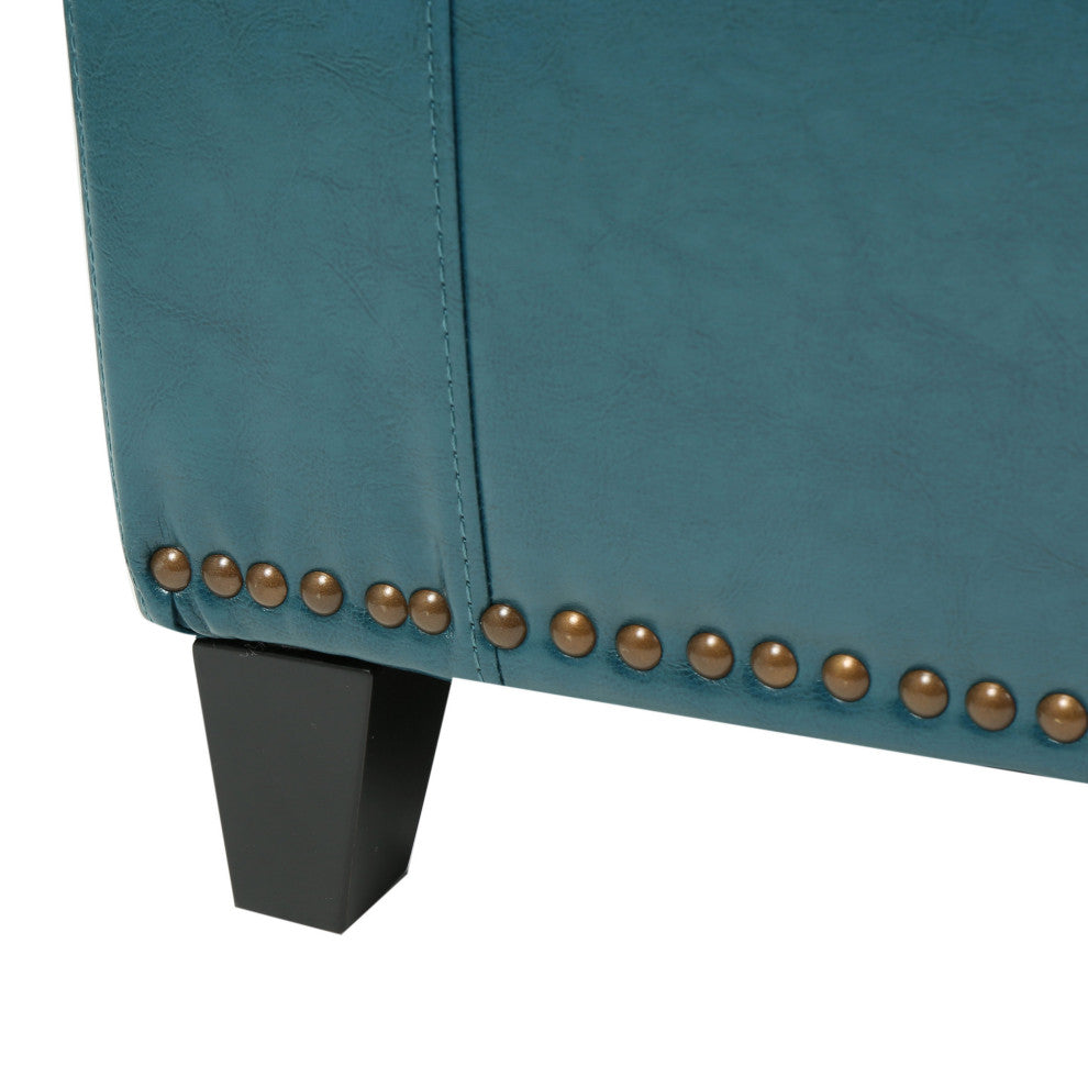 GDF Studio Robin Studded Beige Fabric Storage Ottoman Bench, Teal