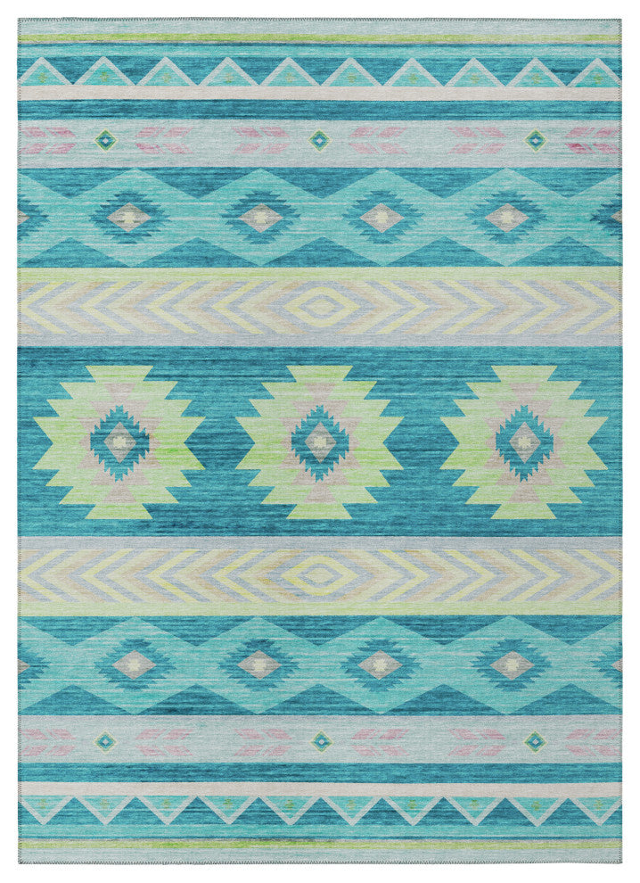 Indoor/Outdoor Phoenix PH3 Teal Machine Washable 5' x 7'6" Rug