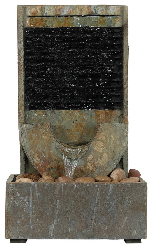 Sunnydaze Half Moon Natural Slate Indoor Tabletop Water Fountain, 16"