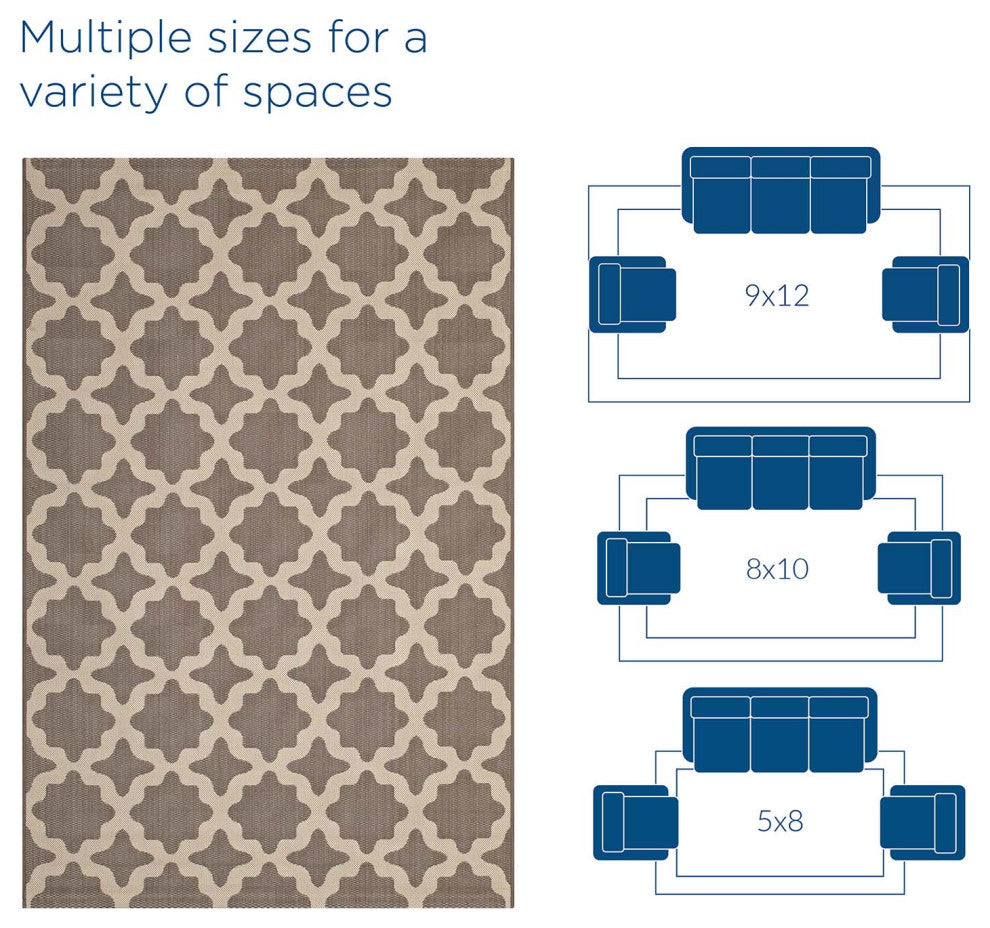 Cerelia Moroccan Trellis 9x12 Indoor and Outdoor Area Rug, Light and Dark Beige