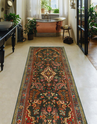 Fine Vintage Distressed Andromac Charcoal/Blue Runner, 3'6 x 10'2