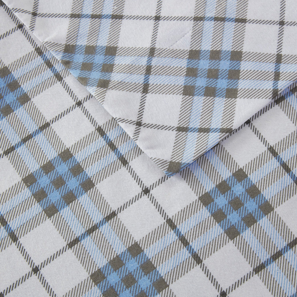 True North by Sleep Philosophy Cotton Flannel Winter Sheet Set, Plaid, Blue