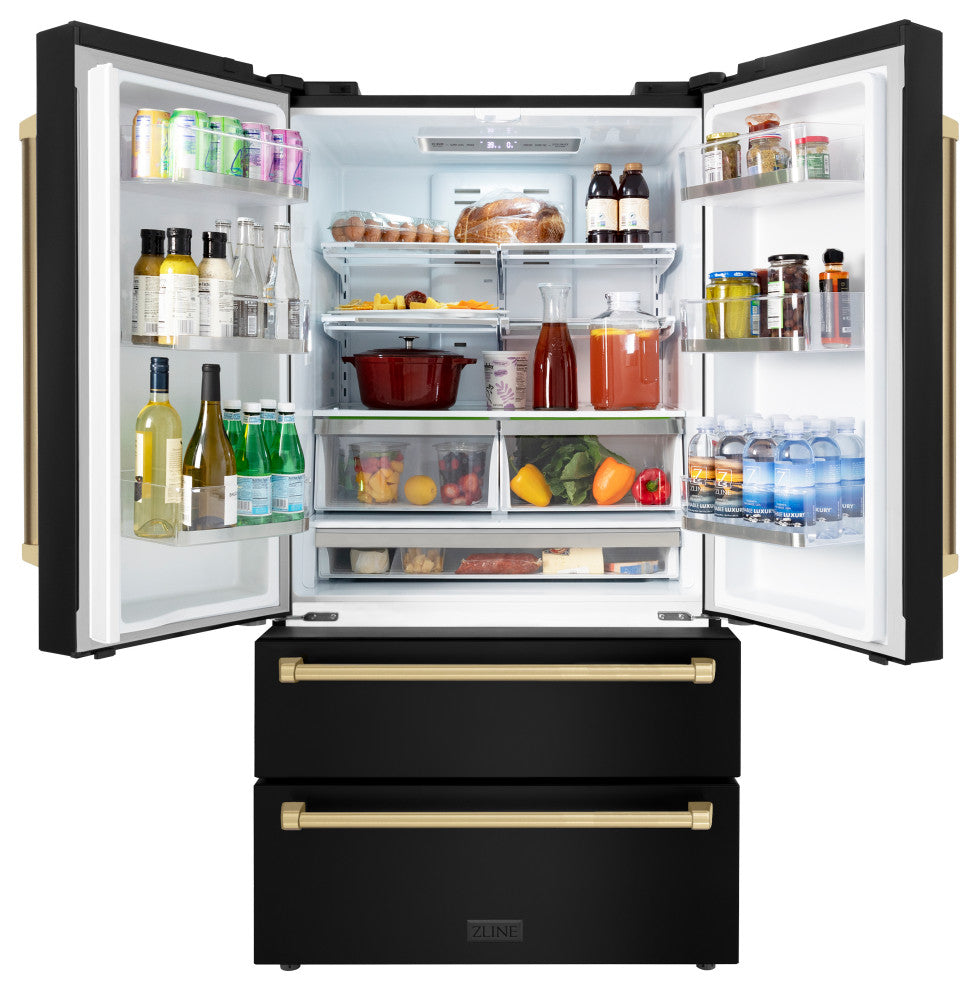 ZLINE 36" French Door Refrigerator With Ice Maker, Black RFMZ-36-BS-CB