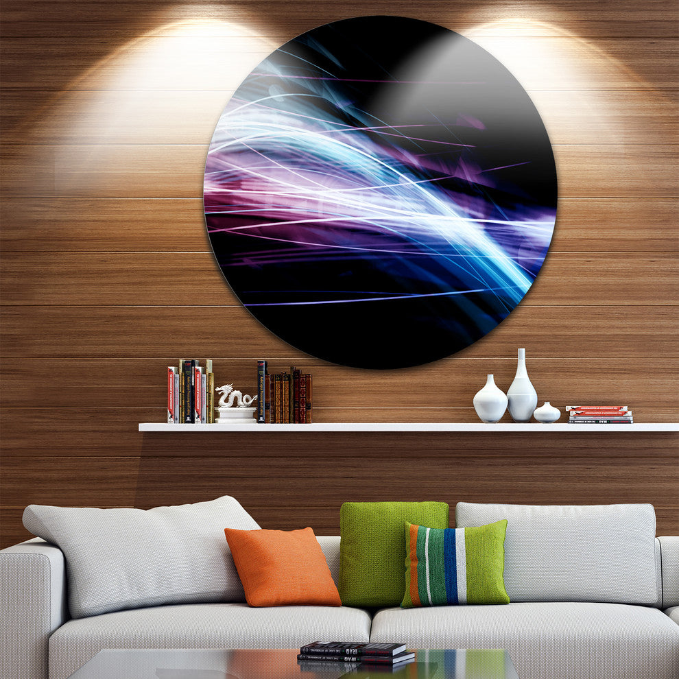 Purple Blue Lines In Black, Abstract Large Disc Metal Wall Art, 38"