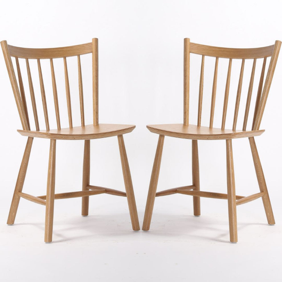 Elite Living Vincent, Set of 2, Solid Wood Dining Chairs, Natural Brown