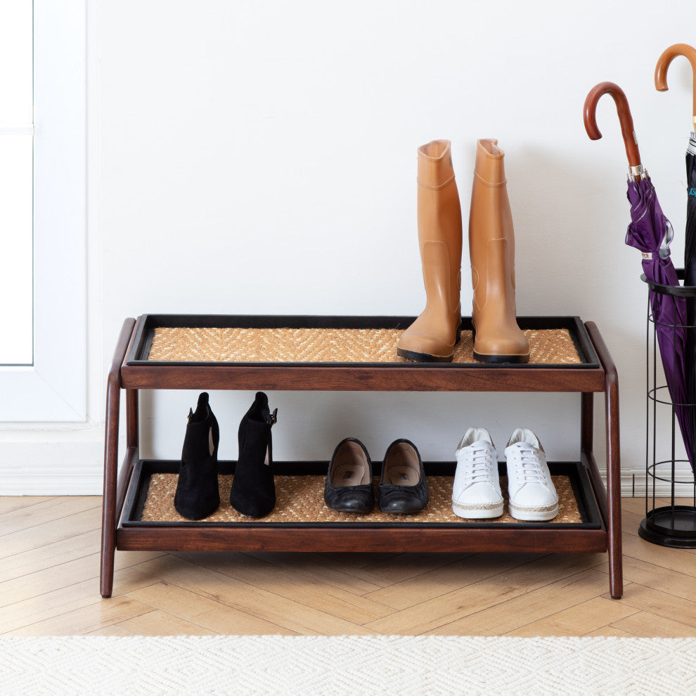 Double-Tier Brown Stand With 3-Pair Rubber Boot Trays Mersey
