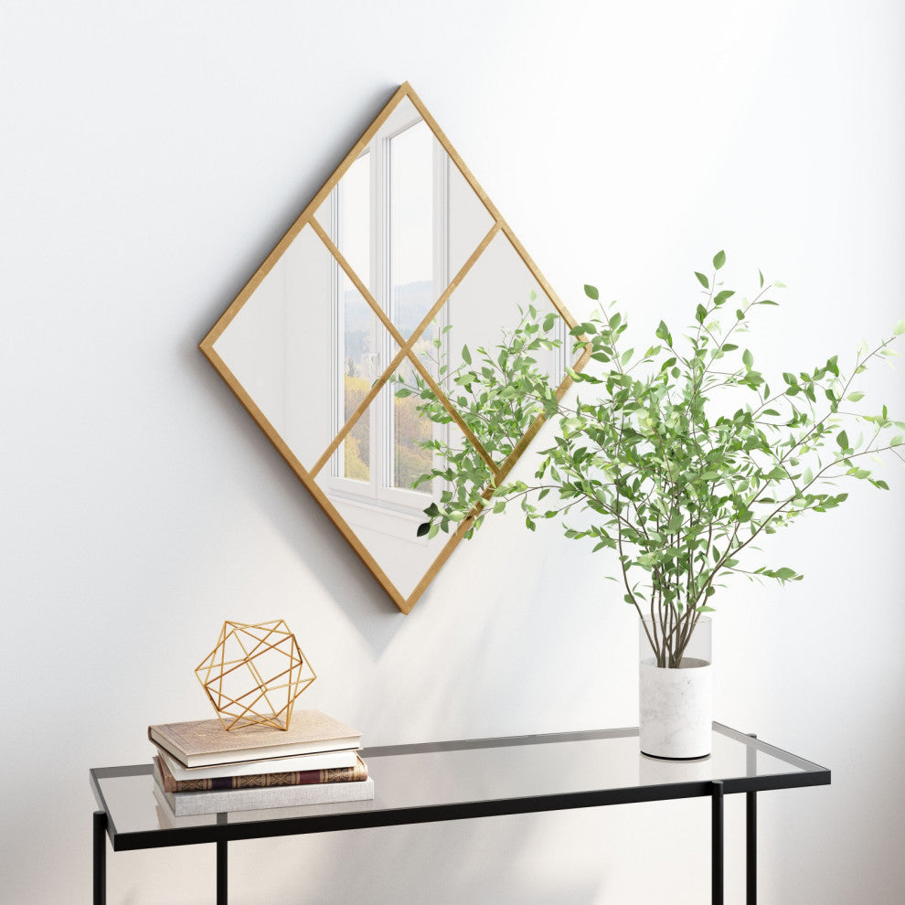 Frame Wall Mirror, Glass, Steel Metal, Gold, Bedroom Living