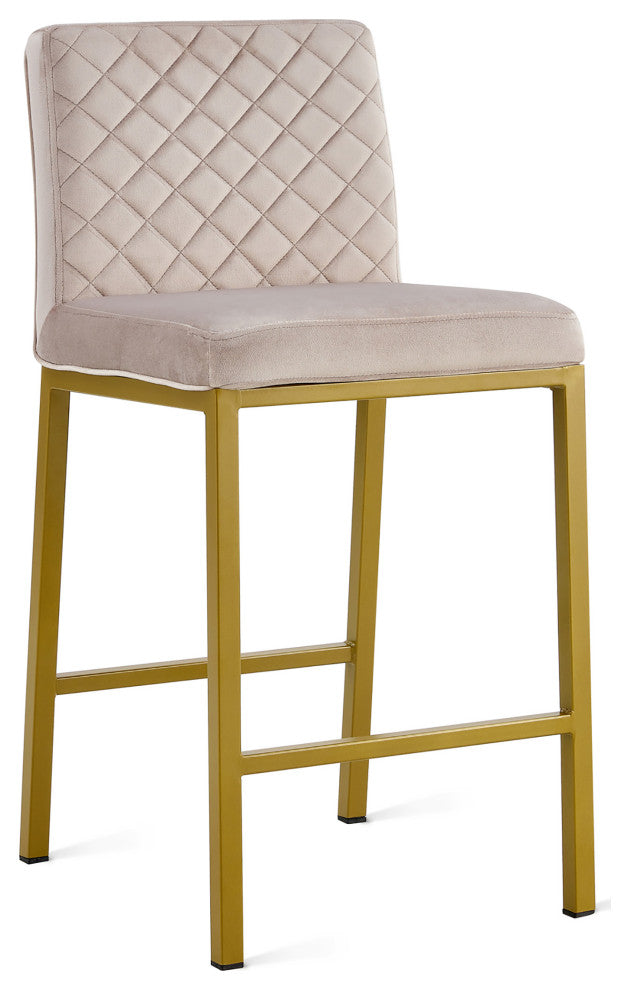 Modern Velvet 2 Bar Chair, Metal Legs for Dining,Kitchen and Bar, Beige Brown