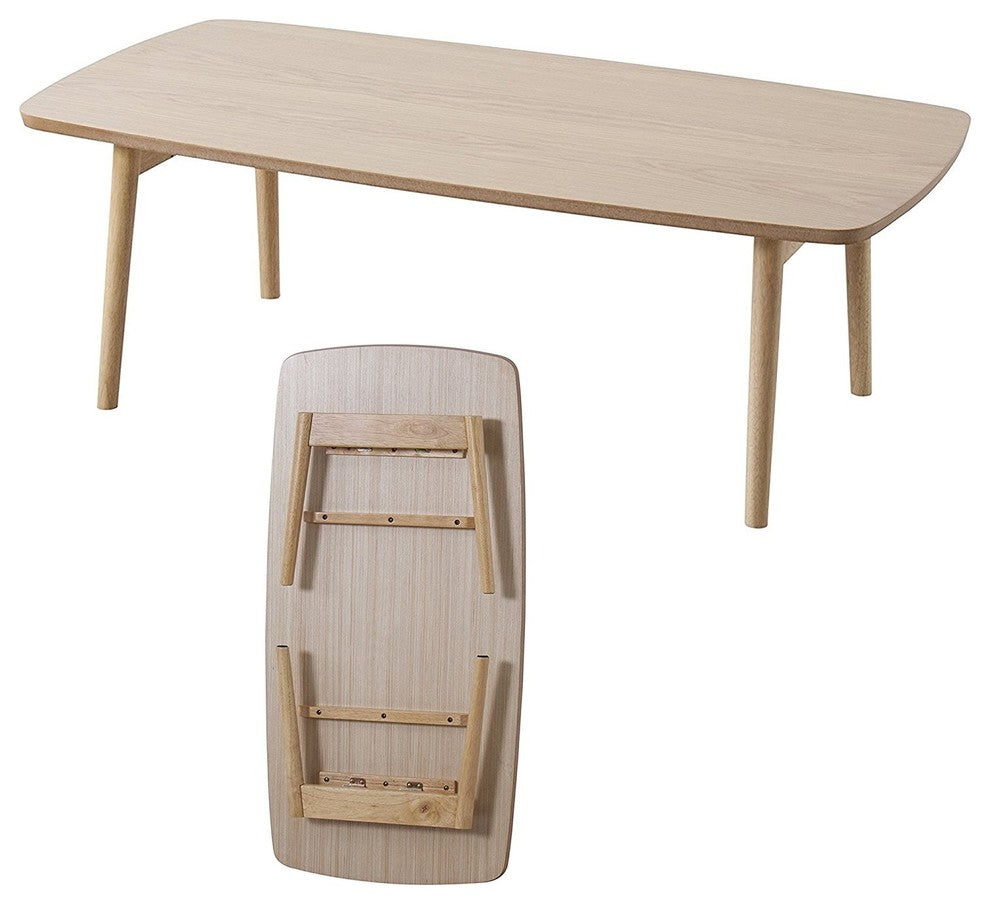 Wooden Folding Legs Coffee Center Table, Natural Oak