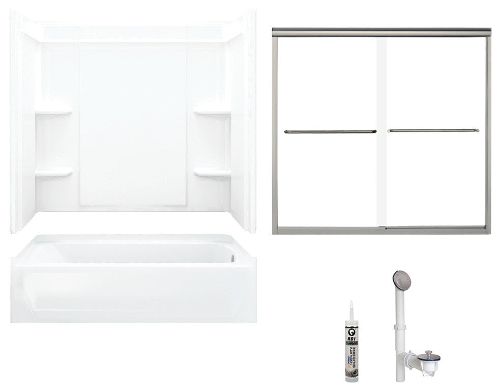 Sterling Ensemble Right-Hand Drain Bathtub Shower Kit 72"x40"x48", White