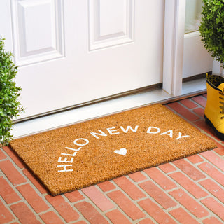 Calloway Mills Hello New Day Doormat, White, 24" X 36"